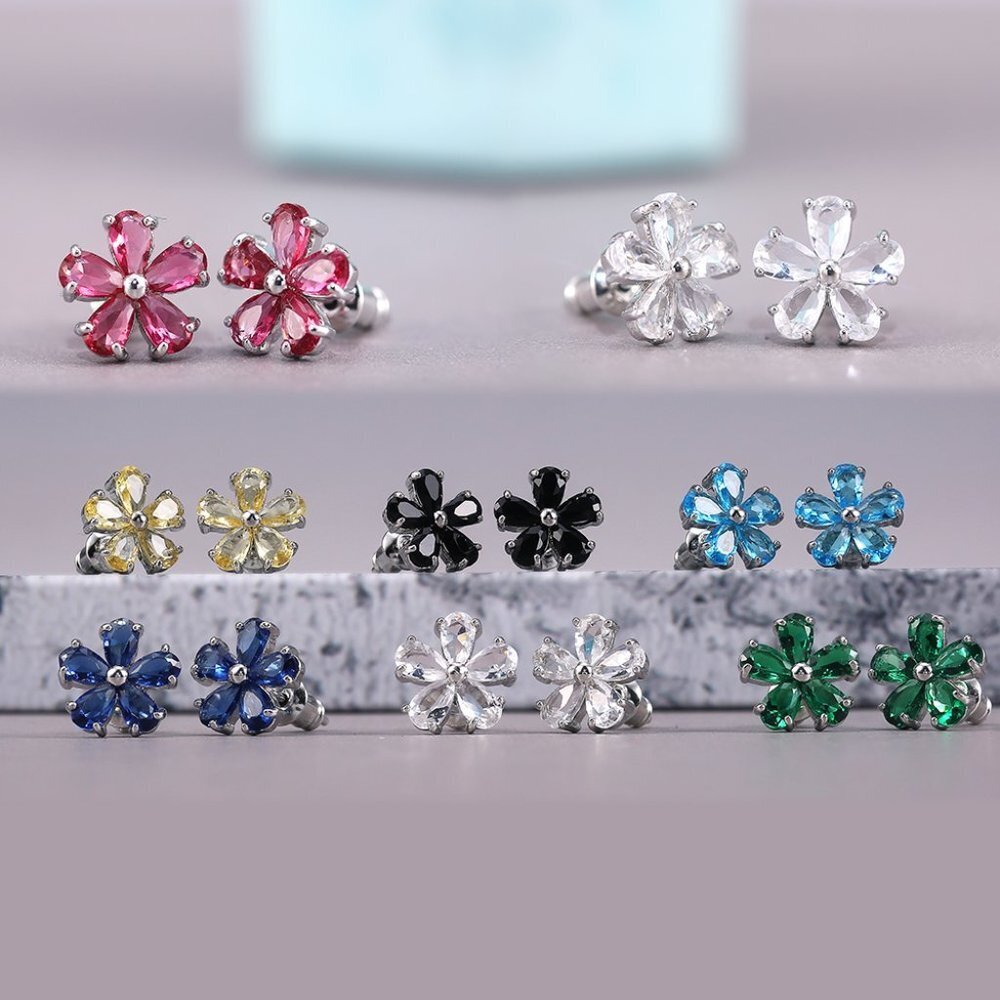 "Beautiful Tiny Plum Blossom Zircon Dainty Stud Earrings for Women, UNVN12456 - Picture 2 of 3